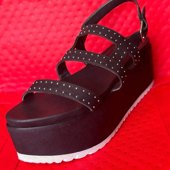 Stuart Weitzman Black Studded Leather Platform Sandals (Size W US 9) - Picture 3 of 5